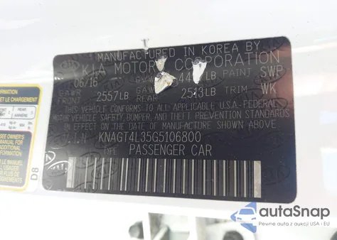 2016 Kia Optima Lx из США, поврежденный, VIN KNAGT4L35G5106800